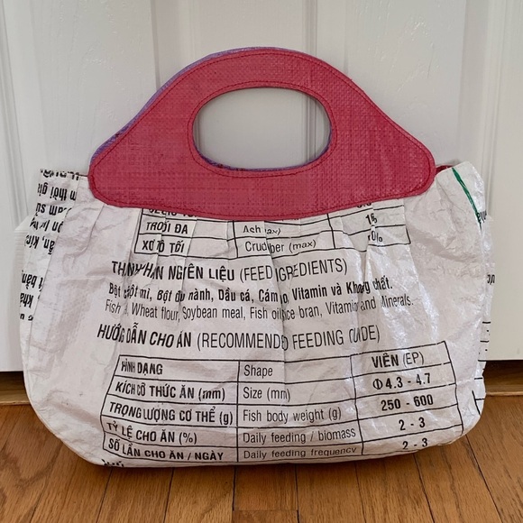 Torrain fish print recycled feed bag hobo style clutch purse.  One-of-a-kind! - Picture 2 of 9